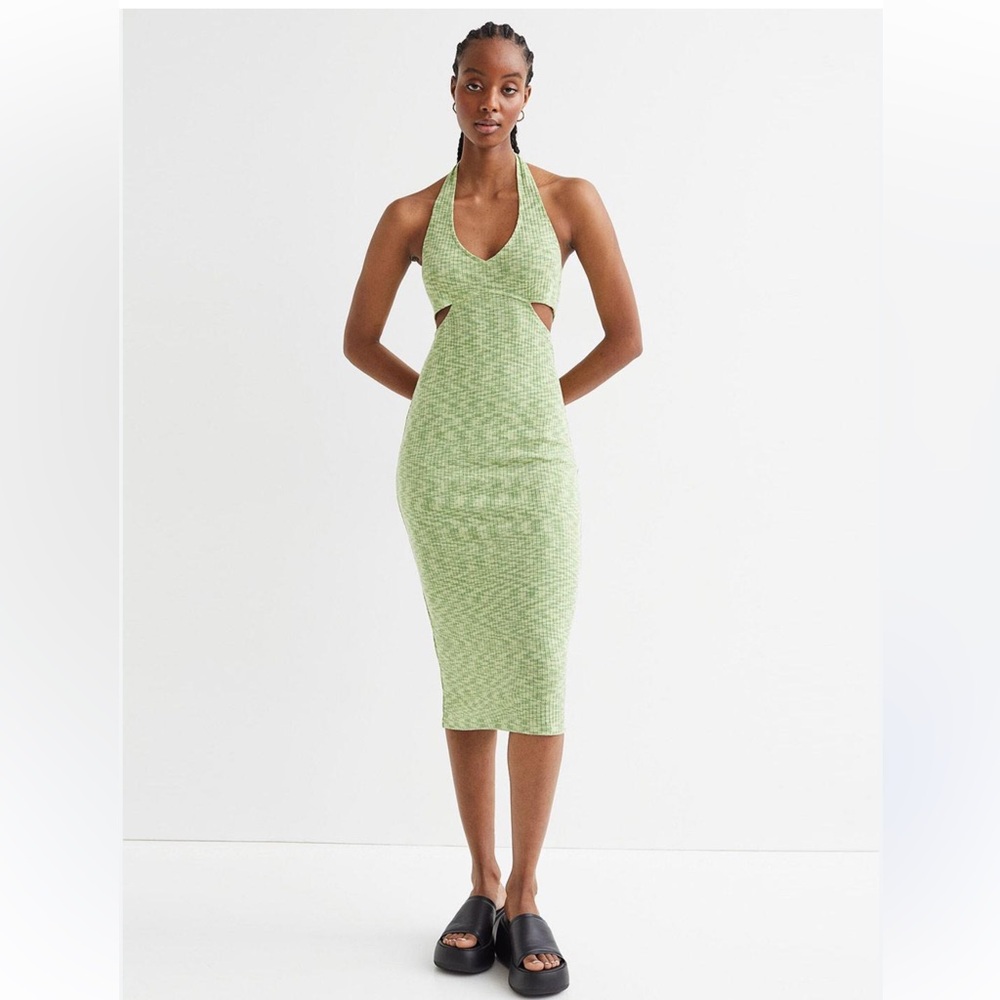 NEW- H&M Divided Green Cutout Halter Dress